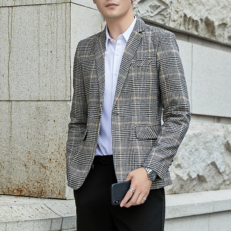 Rutete blazer herre dressjakke i britisk stil uformell brudekjole kåpe business streetwear sosial jakke este kostyme homme