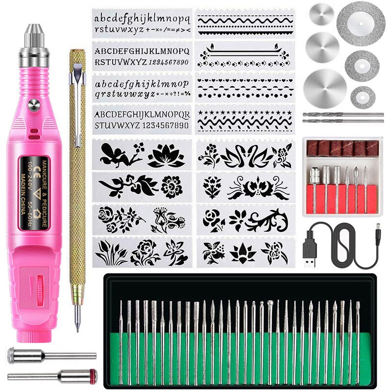 Mini outil électrique de sculpture, travail du bois, stylo de meulage, micro perceuse électrique, bricolage, outil d&#39;amélioration des ongles, 70 pièces