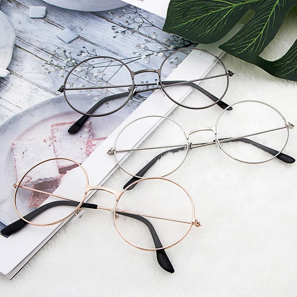 Retro Light Chic Circular Flat Mirror Glasses Circular Flat Lens Fashionable Women Large Thin Mental Frame Round Sunglasses