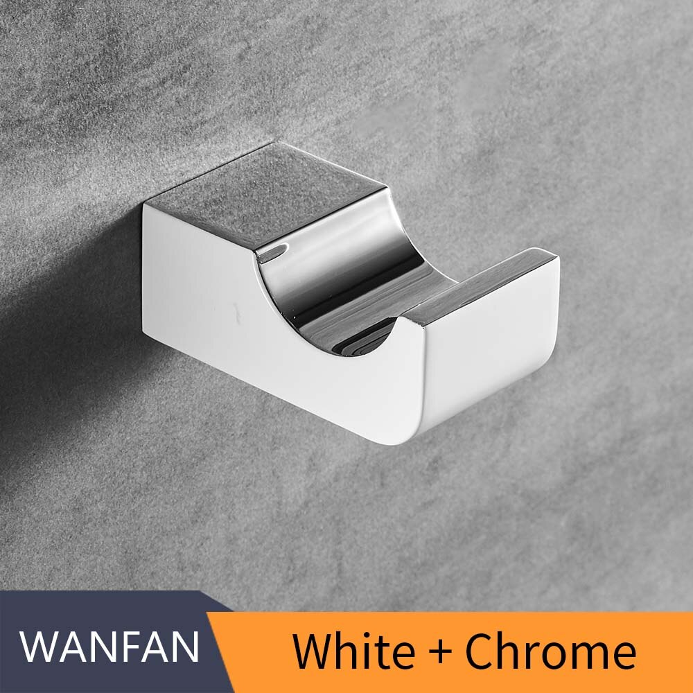 White Robe Hook Coat Hooks Wall Mounted Robe Hooks For Bathroom Kitchen Cloth Hook Bathroom Accessories Fitting FM-5782WL: White and Chrome