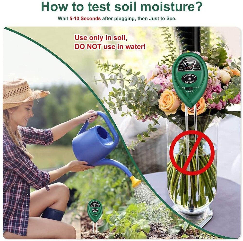 3 in 1 Soil PH Meter Sunlight PH Tester Garden Flowers Soil Moisture Sensor Meter Plants Acidity Humidity PH Monitor Detector