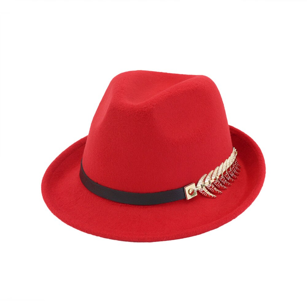 Fs wolvilt dames heren fedora hoed voor lente herfst dame gangster trilby kerk jazz hoeden panama pet zwarte krul rand: Rood