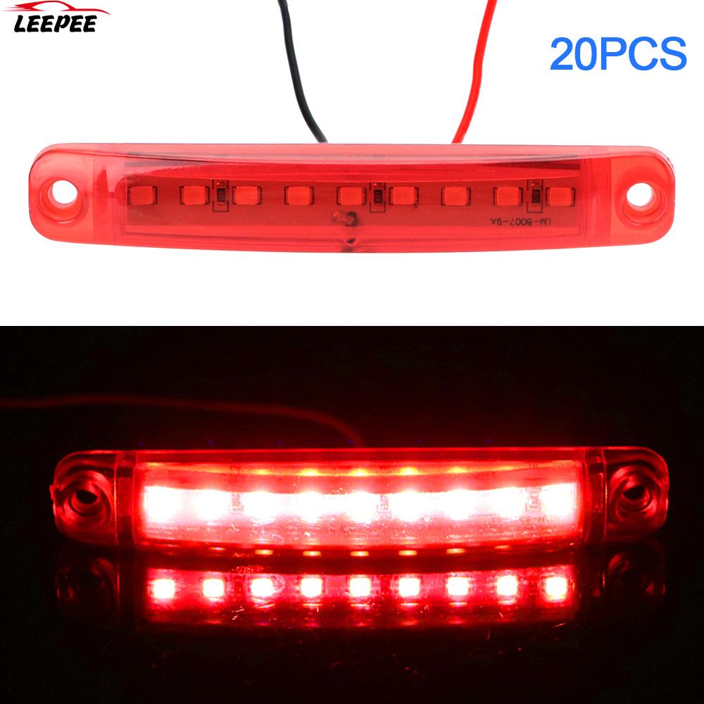 Parking Lights 20Pcs/set For Bus Truck Trailer Tail indicators Red 9 LED 24V Lamps Parking Lights Side Marker Lights