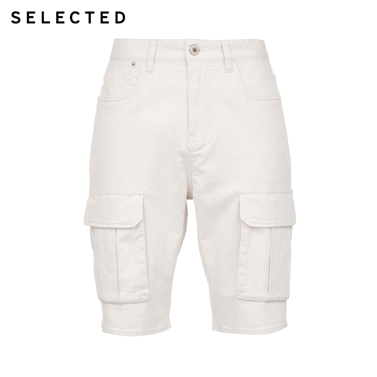 SELECTED Men's Slightly Stretch White Pockets Denim Shorts C|4202S3508