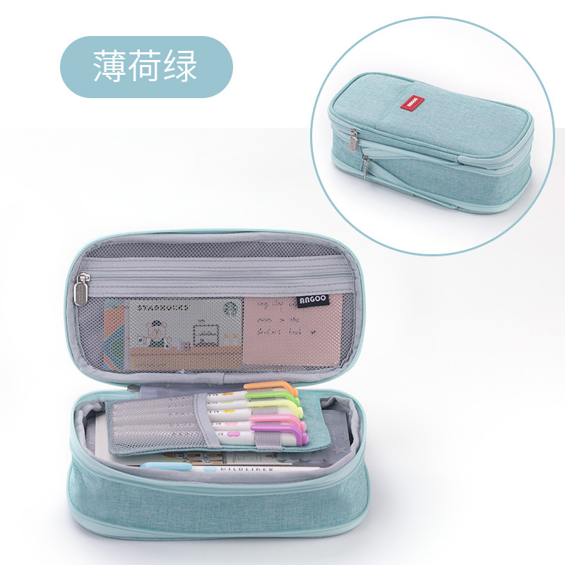 Kids Students Double Sided Pen Bag Pencil Case Special Dual Canvas Pocket Storage Bag Pouch Stationery School Trave Case Bay: Brown