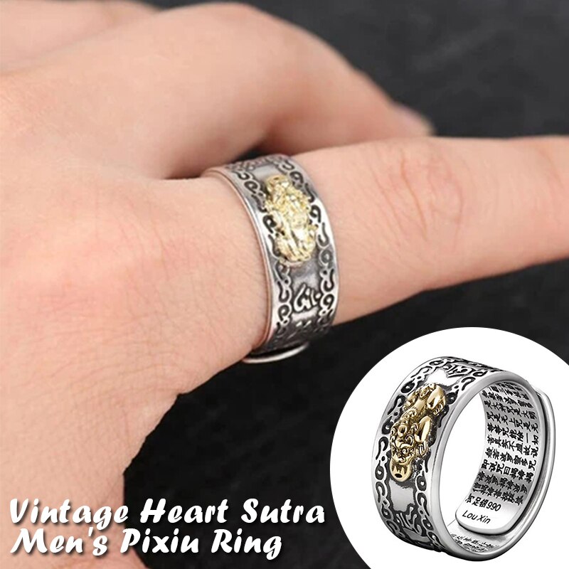 Feng shui pixiu mani mantra beskyttelse rigdom ring amulet rigdom heldig åben justerbar ring buddhistiske smykker ring ll@ 17: Guld