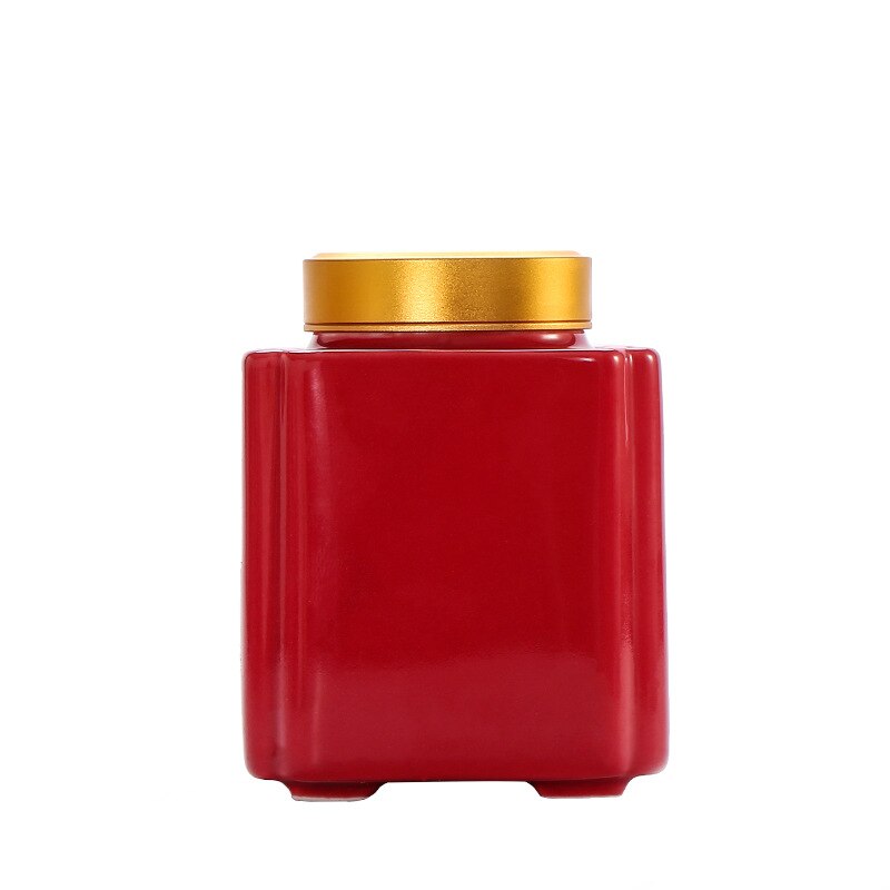 Ceramic Porcelain Tea Caddy Teaware Tea Container Square Sealed Waking Tea Can Household Tea Packaging Caddy Tea Storage: A