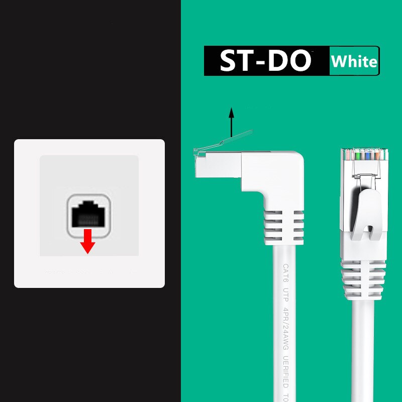 Kot6 kabel Ethernet RJ45 kątowy kabel sieciowy UTP skrawek sznur 90 stopni Kot 6 przewód Lan robić laptopa router TV, pudełko biały czarny