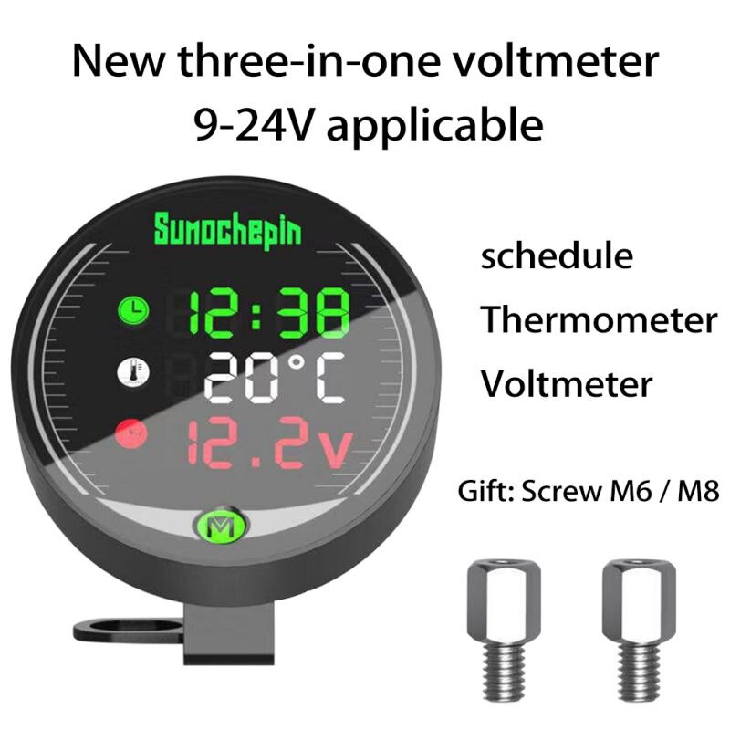 Motorcycle Modified Water Temperature Meter Time Voltmeter 12V Chronometer USB Phone Charging 5-in-1 Waterproof Digital Display: 5in1 Water tem USB