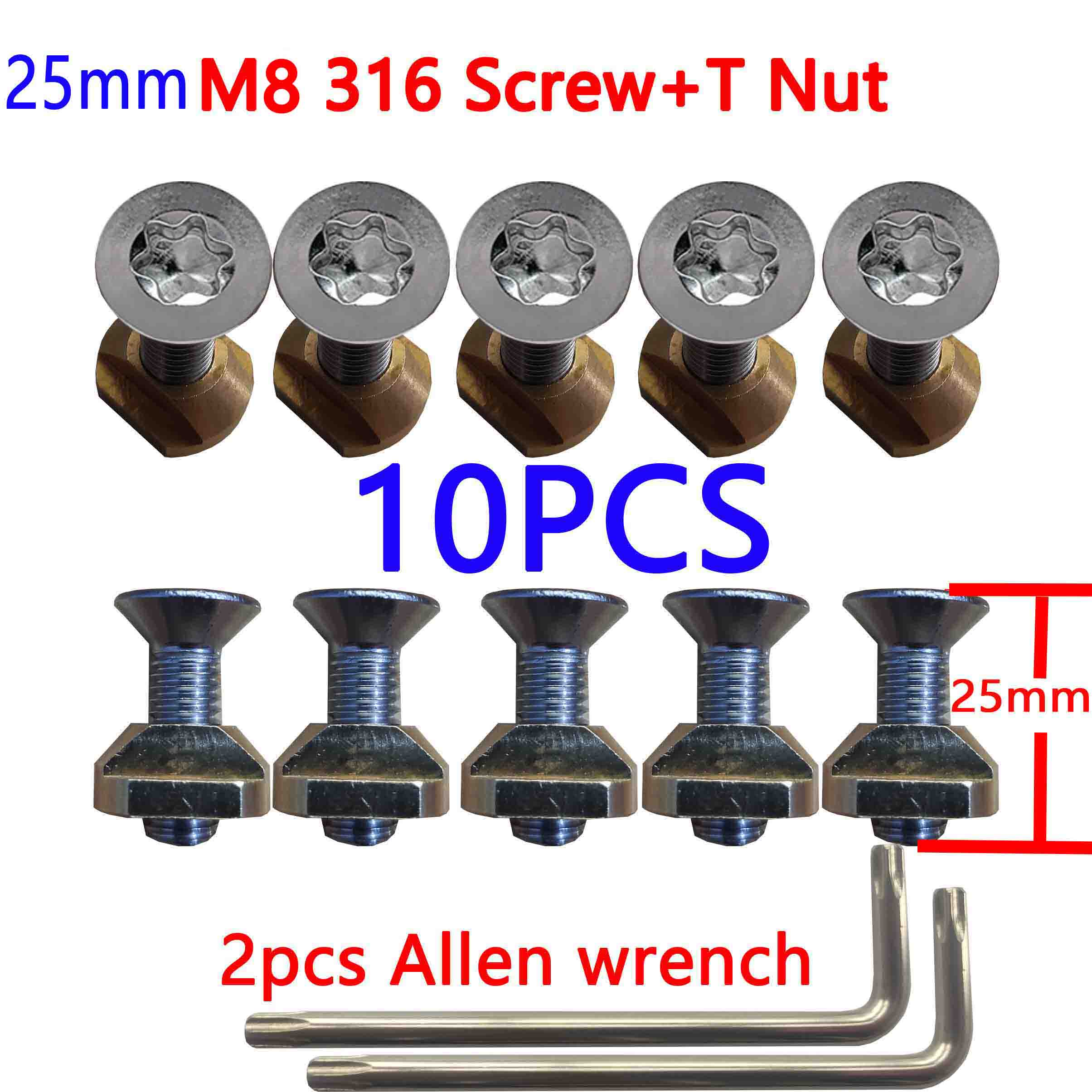 Tornillos Hydrofoil M8 (25mm y 30mm) Montaje t-nuts 316 Hydrofoil pistas Accesorios: M8-10-25-b