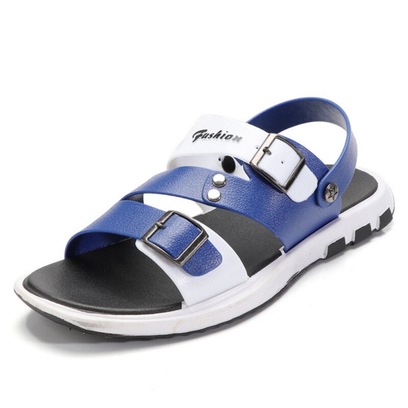 Menn sko tøfler herre ordtrykk utendørs strand flip flops myk flat plattform mannlige sandaler og tøfler fritidssko: Blå / 40