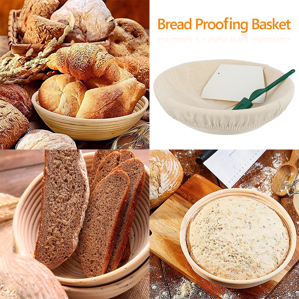 4 Pcs Set Proofing Bread Basket Round Oval Baking Cake Pans Proving Rattan Bread Basket Fermentation with Cloth Bag