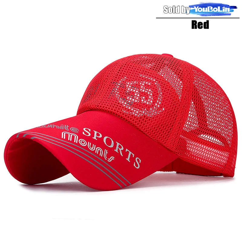 Summer extended brim sun protection baseball cap outdoor sun hat sports breathable hat printed SPORTS mesh cap: Rojo
