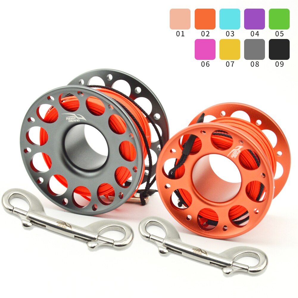 15m/30m Duiken Aluminium Spool Vinger Reel Met Rvs Diving Spool Finger Reeldouble Ended Haak Smb Apparatuur Cave Dive