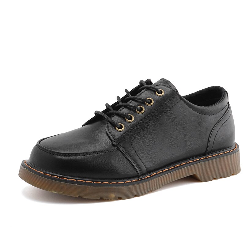 Damskor retro brogues oxford skor kvinna vår höst läder oxfords fyrkantiga lågklackade fritidsskor män plus storlek 35-43: Svart / 6.5