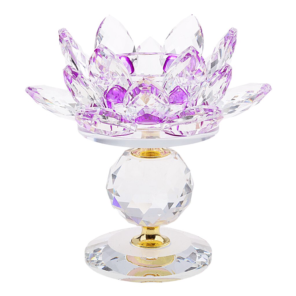 Krystal buddhistisk lotus stor fyrfadslysestage lysestager smør lys lampe base: Lilla