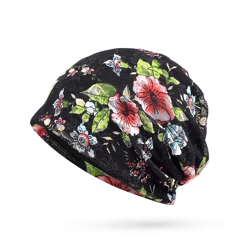 Women Beanies Cap Scarf Printed Sunshade Breathable Elastic Cotton Hat Neck Warmer Headwear Recommend: 7