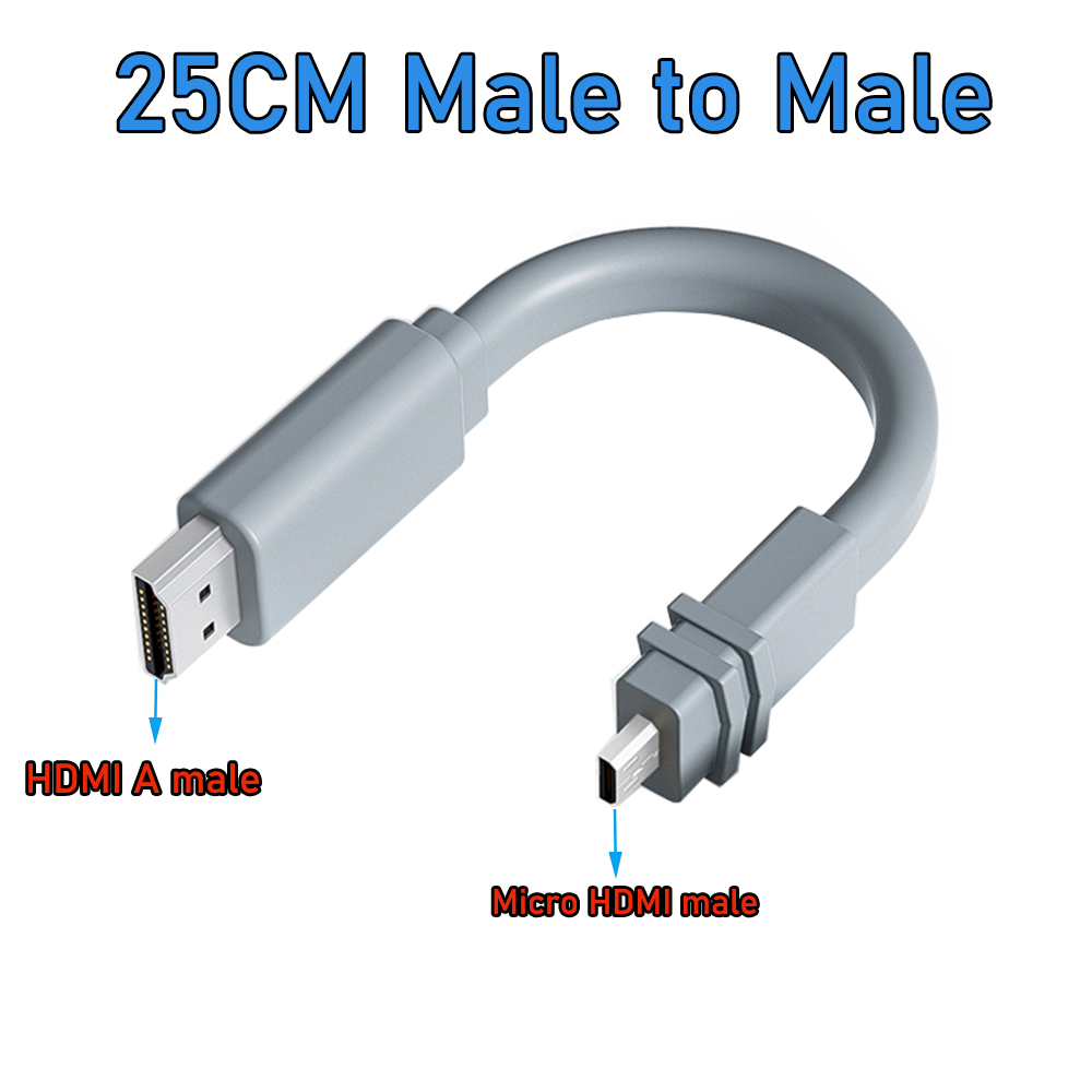 Cable Micro HDMI 4K 60Hz Cable adaptador Micro HDMI a HDMI hembra para cámara Raspberry Pi 5/Pi 4/GoPro Hero 7 6/Sony A6000 HDTV: Gris