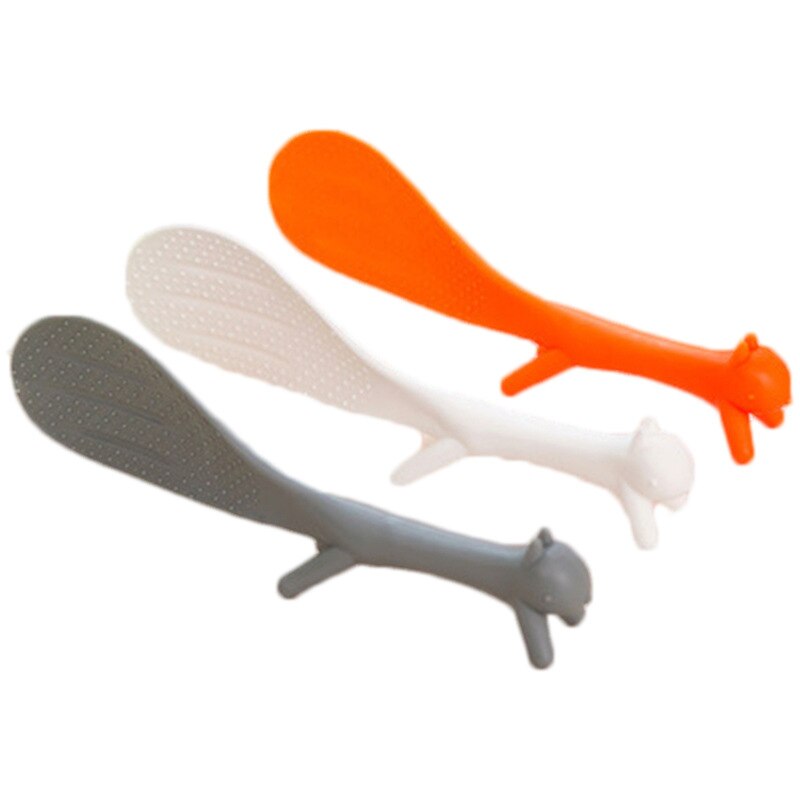 1 ud. De utensilio de cocina de pie para gachas, cuchara para arroz, cuchara para arroz, encantadora forma de ardilla, antiadherente, cuchara para comida Gris, Naranja, Blanca