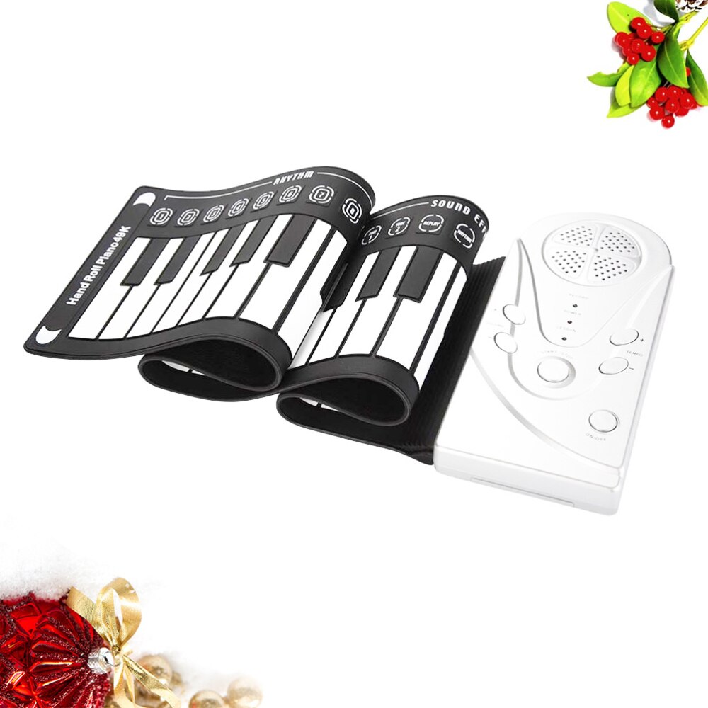 49 Keys Roll-up Keyboard Piano Silicone Foldable Electronic Digital with Speaker without Battery (Silver)