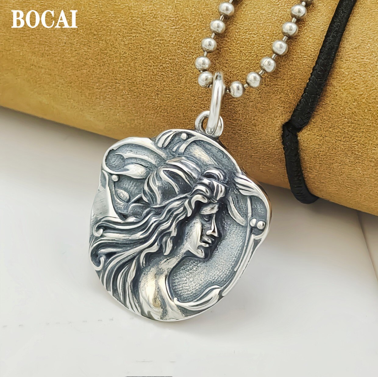 Bocai 2022 echte reine  s990 silber schmuck persönlichkeit schönes mädchen runde karte retro thai matt schlichte frau anhänger