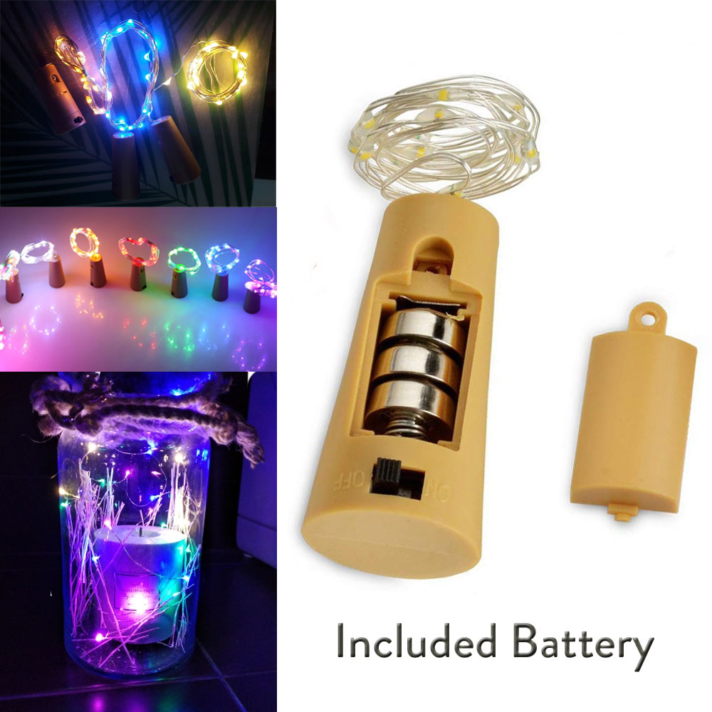 Led sølv wire string lys 2m 20 leds vinflaske kork prop krans festival bryllup fest boligindretning lampe medfølger batteri