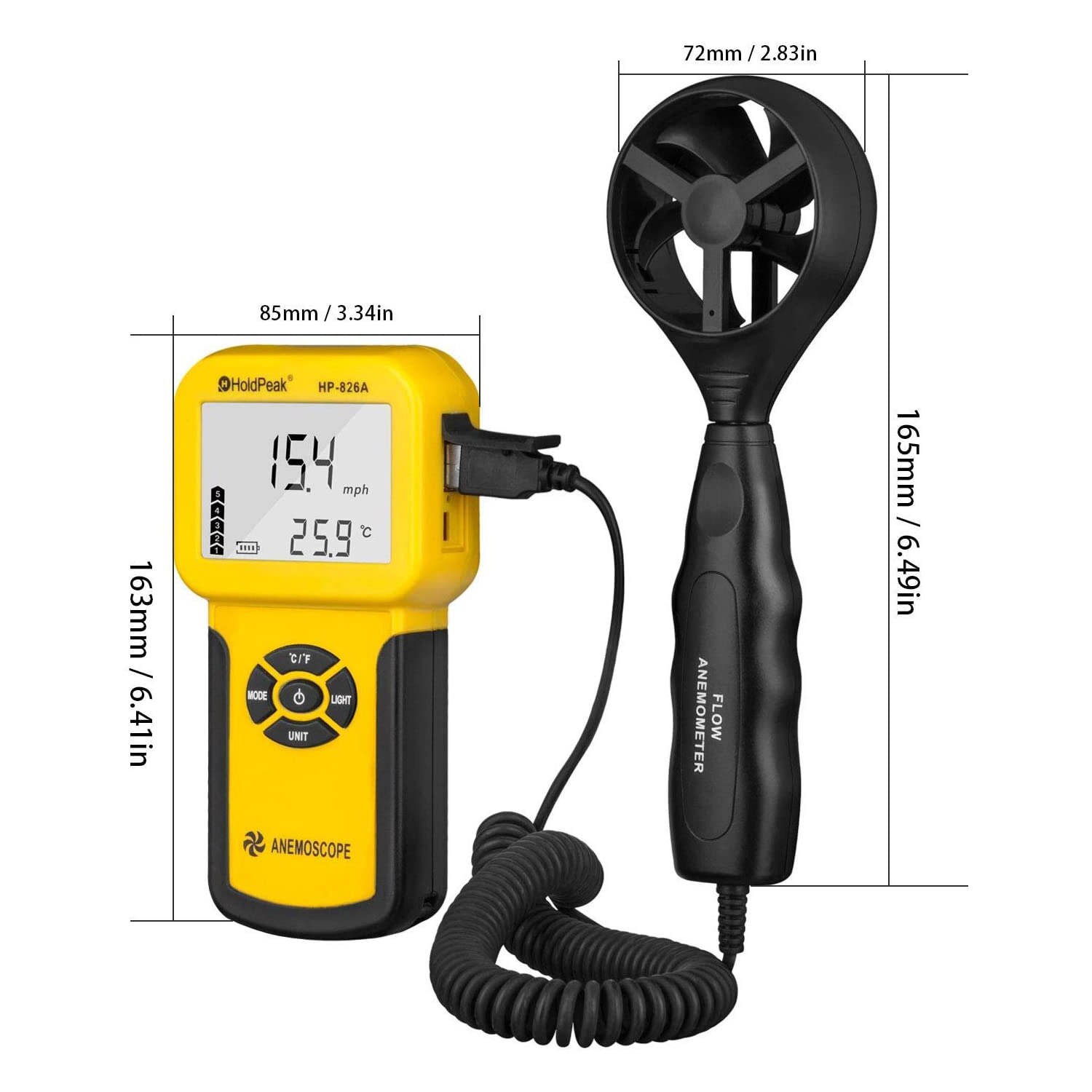 Capteur de vitesse du vent, 0.3 ~ 30 m/s, anémomètre numérique portatif, Instrument pour mesurer le Volume de l'air, HP-826A