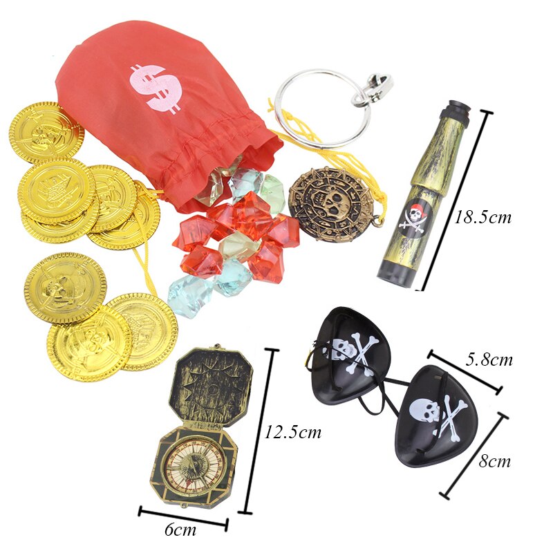 60 Pcs Pretend Spielen Nautical Pirate Schatz Spielzeug Piraten Schatz Jagd Spiel Gold Münze Edelstein One-eyed Teleskop Requisiten junge Spielzeug