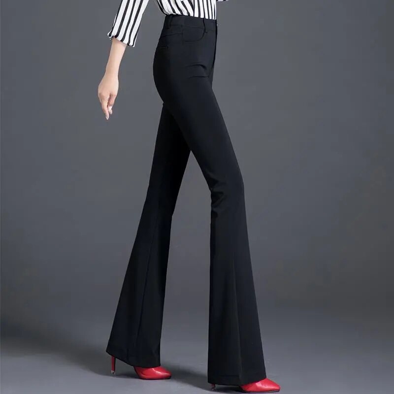 Pantalon évasé à haute élasticité, grande taille 3XL, décontracté, droit, pour femme, costume de travail, coréen, ample, pour maman, printemps été
