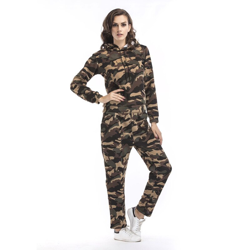 Herfst camouflage trainingspak joggingpakken voor dames pullover plus fluwelen hoodie joggingbroek dames sportkleding pak