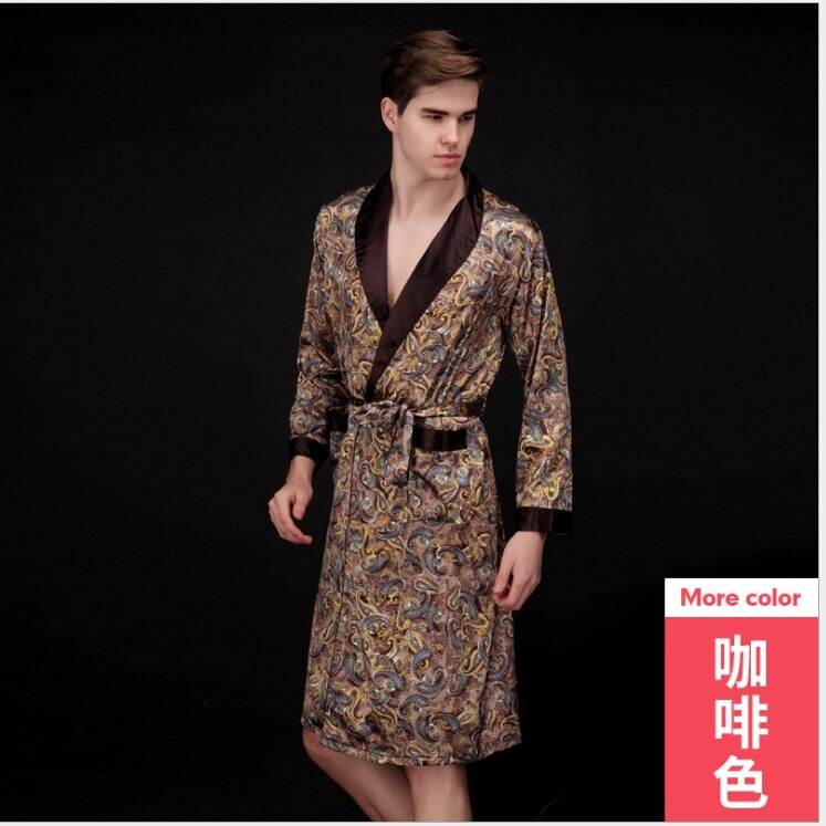 Top Grade Chinese Mannen Zijde Badjas Nachtkleding Yukata Kaftan Robe Jurk Met Riem L Xl Xxl 16040902
