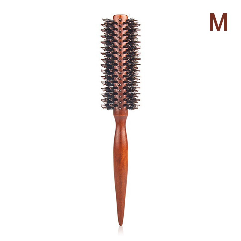 Cepillo redondo de cerdas de jabalí de madera antiestática, herramientas de peinado de peluquería, cepillo de burlas para cabello rizado, peine: Verde
