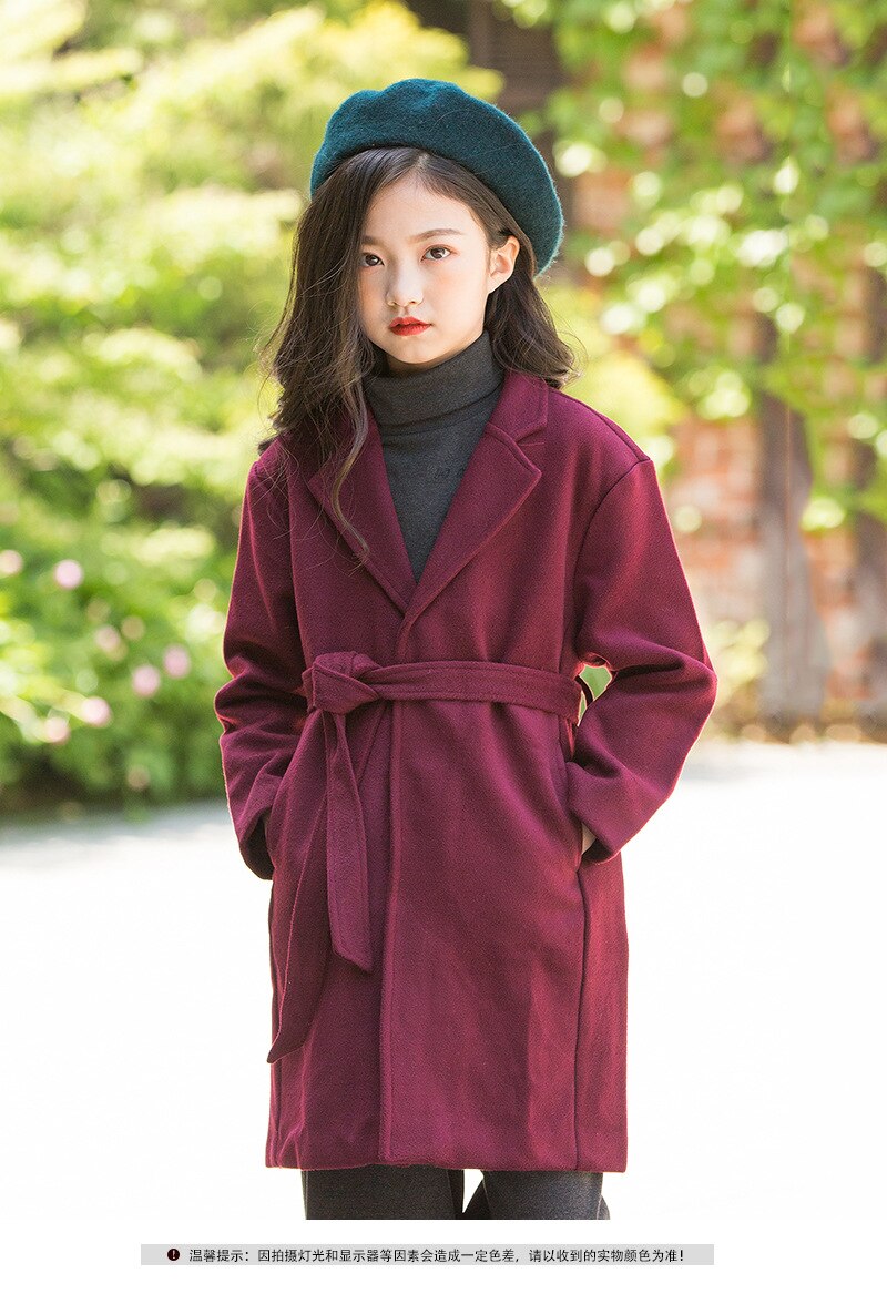 Manteau d'automne pour filles, manteau en tissu de laine, en laine de mouton, vêtements pour enfants de 7 à 15 ans,