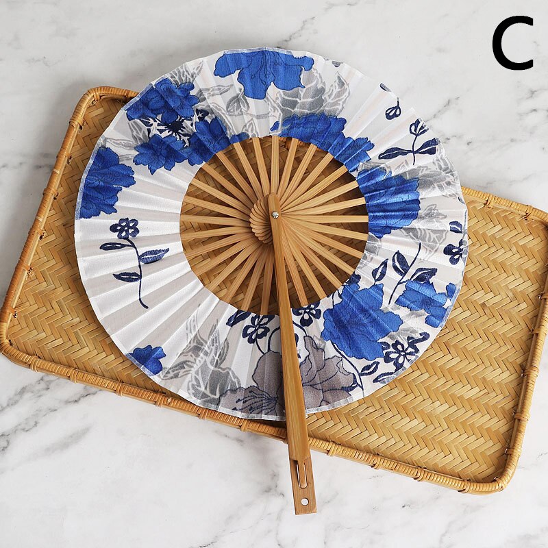 Japanese Sakura Flower Folding Hand Fan Round Circle Party Decor Wedding Hand Held Women Photo Prop Tool Art Craft: C