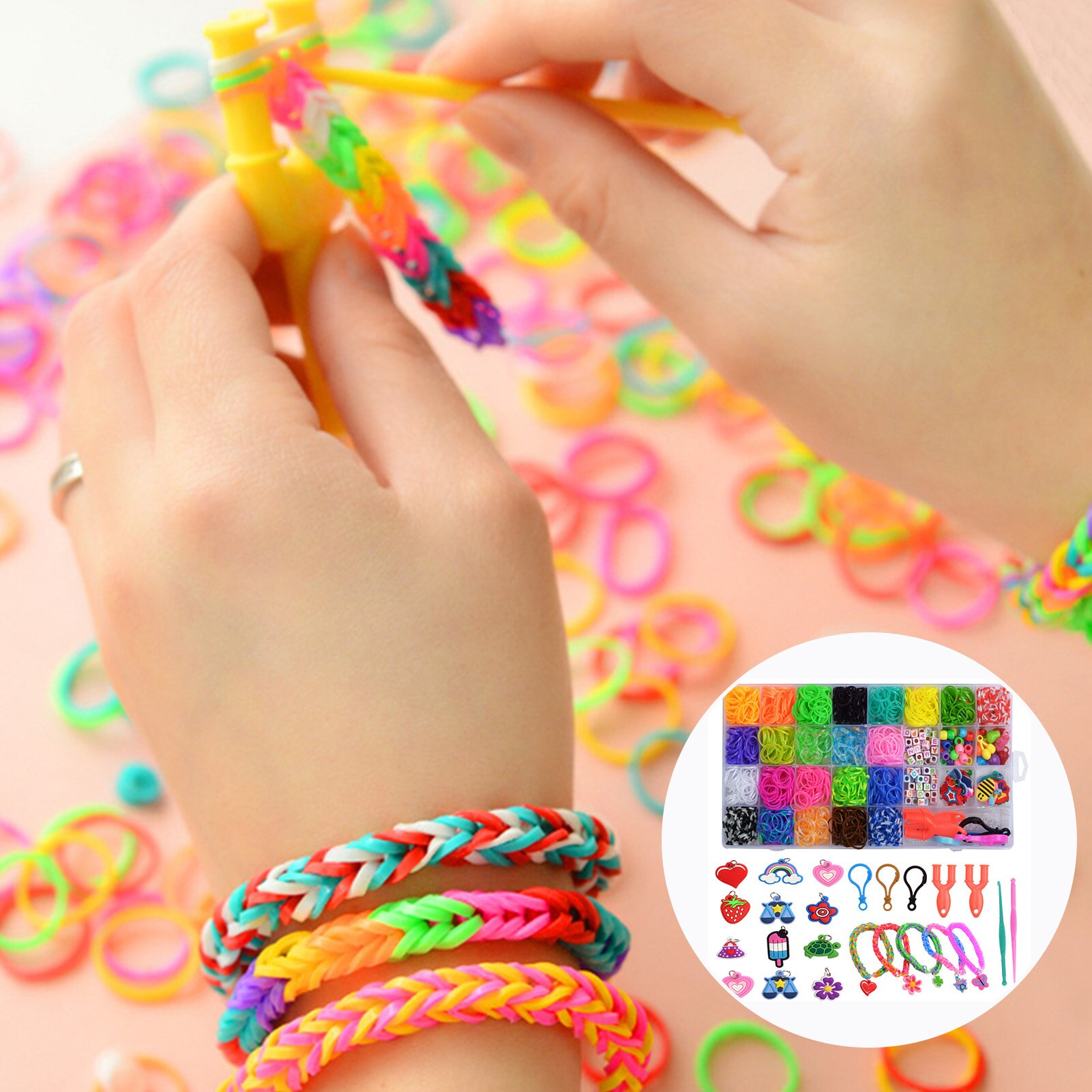 1500 pièces de Bande de Métier À Tisser En Caoutchouc Bricolage Jouets Ensemble Pour Enfants Laçage Bracelets Filles Cheveux Élastiques Recharge Faire Bracelet Tissé BRICOLAGE Kit