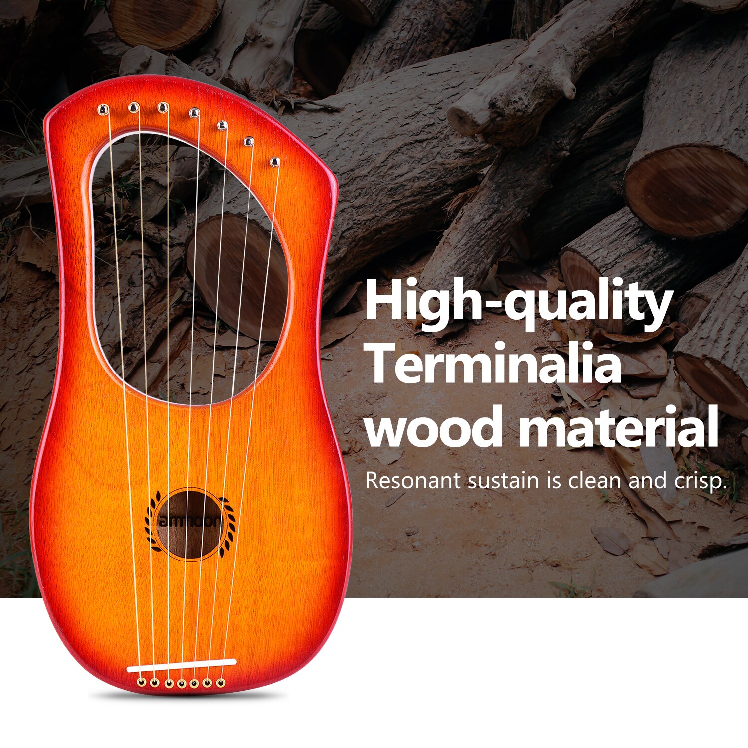 ammoon 7-String Lyre Harp Ancient Style Lyres Okoume Wood String Instrument with Carry Bag and other Accessaries