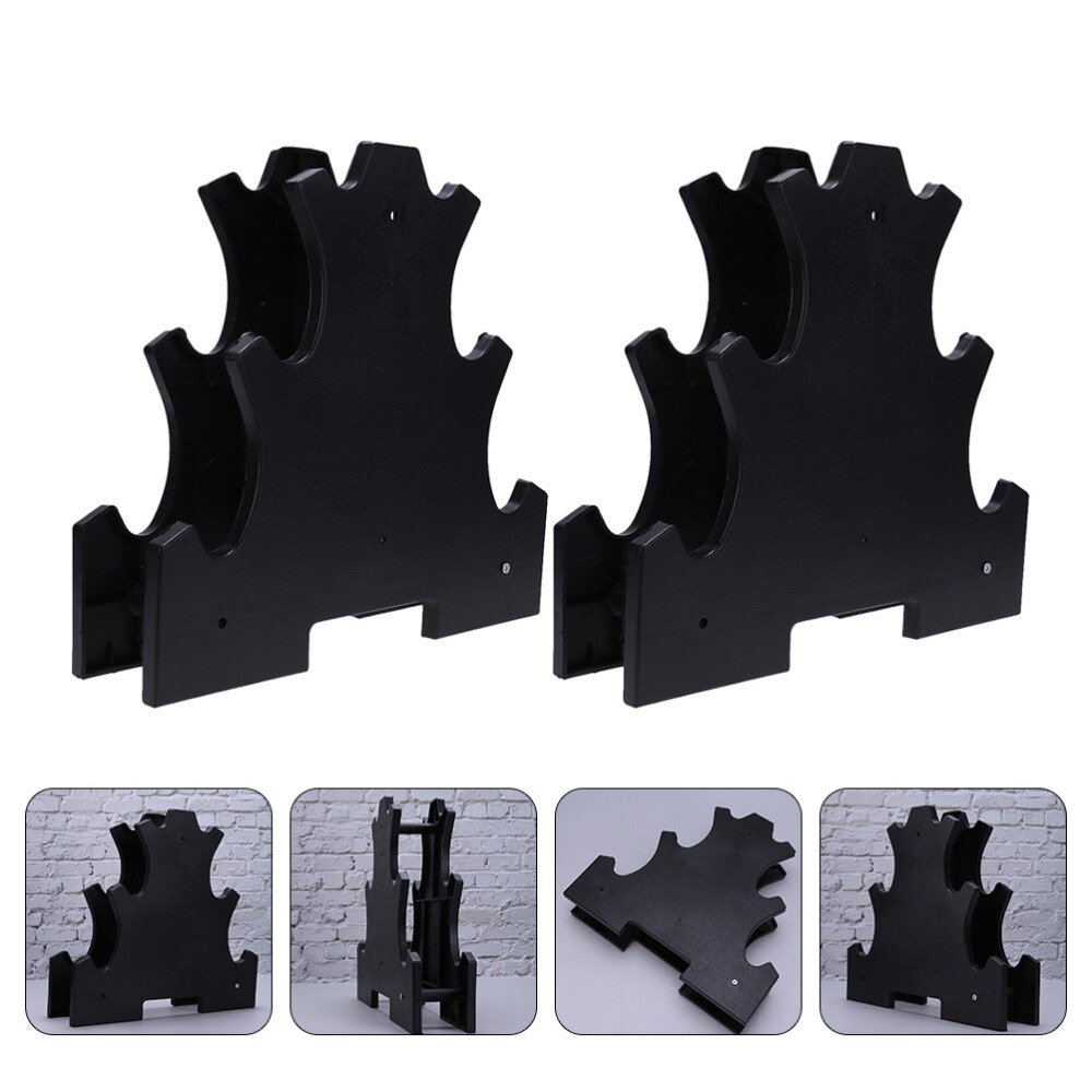 2pcs 3-Tier Dumbbell Storage Rack Tree Stand Dumbbell Holder (Black)