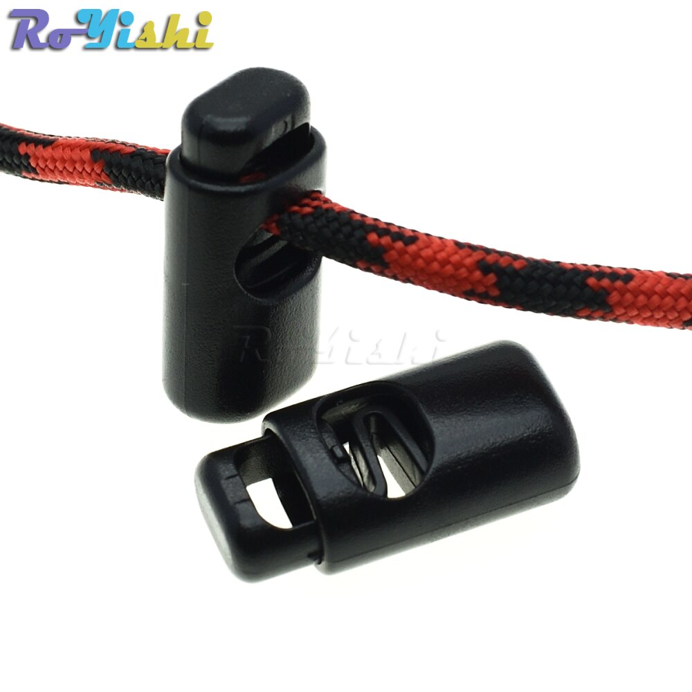 Plastic Single Hole Spring Stopper Toggle Cord Locks End Black