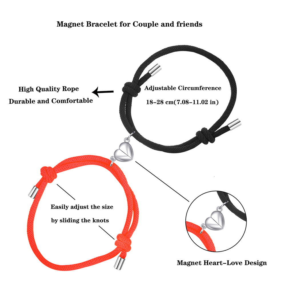 Braccialetti magnetici per coppie da 2 pezzi Braccialetti regolabili per attrazione abbinata a forma di cuore Regali per amanti per fidanzato e fidanzata