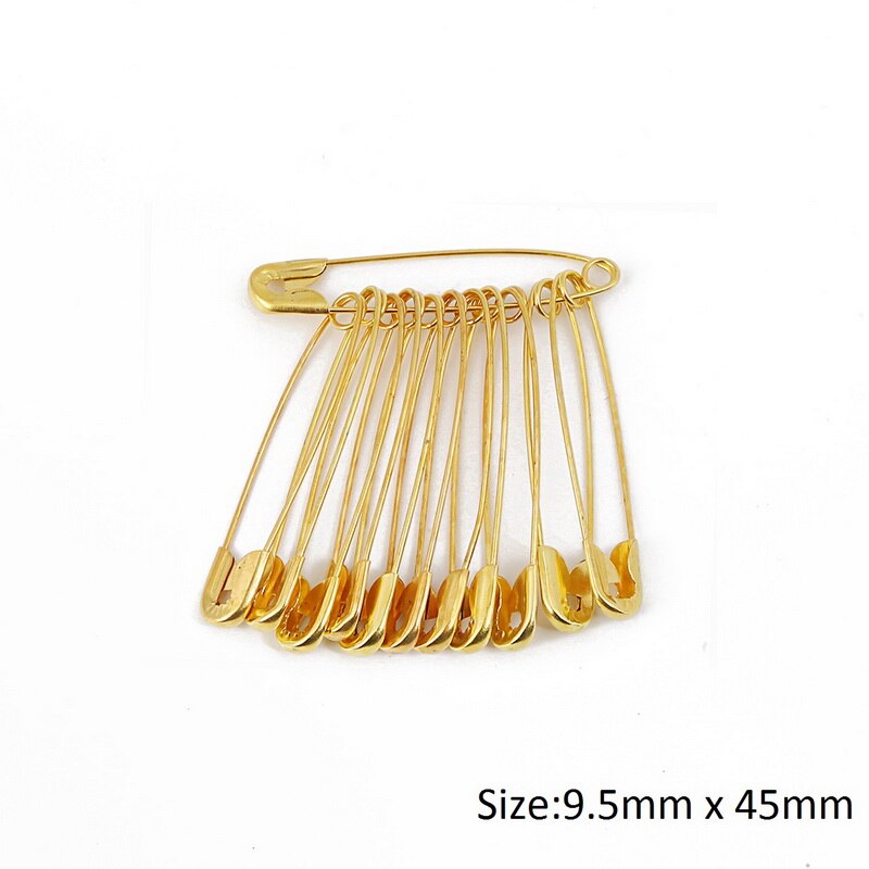 50 stk guld sikkerhedsnål diy mini spænde pin pick størrelse 6mm-12mm tøj metal værktøj til håndarbejde synåle tilbehør: 9.5 x 45mm