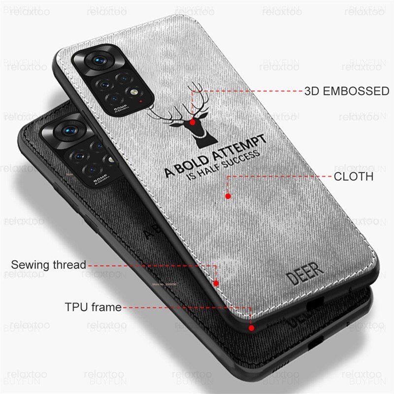Redmy Hinweis 11 fallen 3D Hirsch aufbringen Tuch Stoff Zurück Abdeckung Für Redmi Hinweis11 Profi 5G Nicht 11 S 11 S 4G Weiche Rahmen Stoßfest Coque