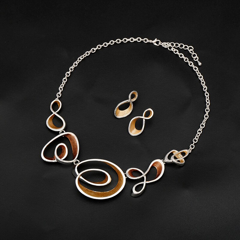 Gargantilla geométrica esmaltada de conjunto de pendientes collares Chapado en plata Boho boda traje de novia joyería para novias de las mujeres