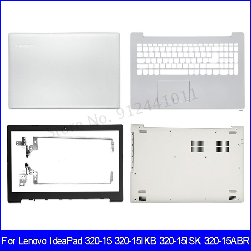 Coque arrière LCD pour ordinateur portable Lenovo, compatible avec IdeaPad 320 – 15 320-15IKB 320-15ISK 320-15ABR, lunette avant, charnières repose-paume, boîtier inférieur blanc
