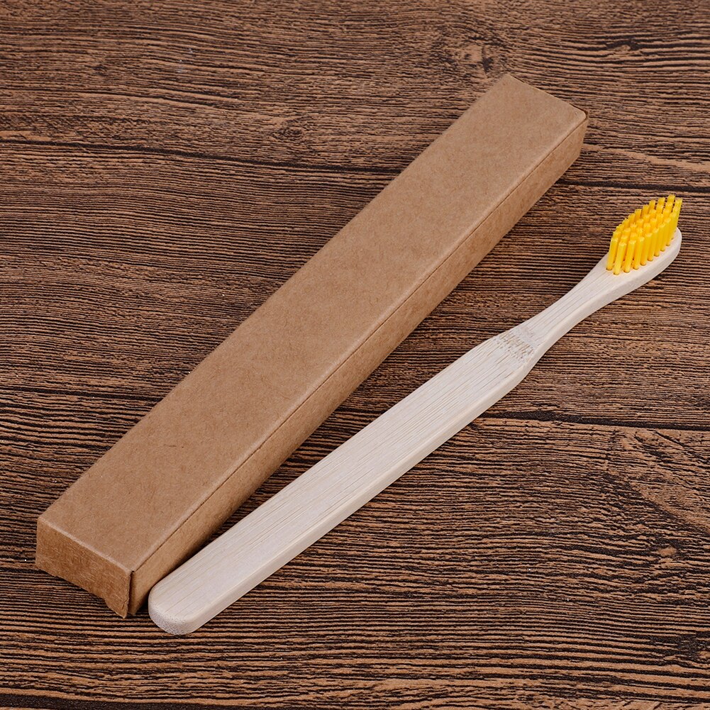 10pcs/set Eco Friendly Bamboo Toothbrush Medium Bristles Biodegradable Oral Care Adults Teeth Cleaning travel Toothbrushes: Geel