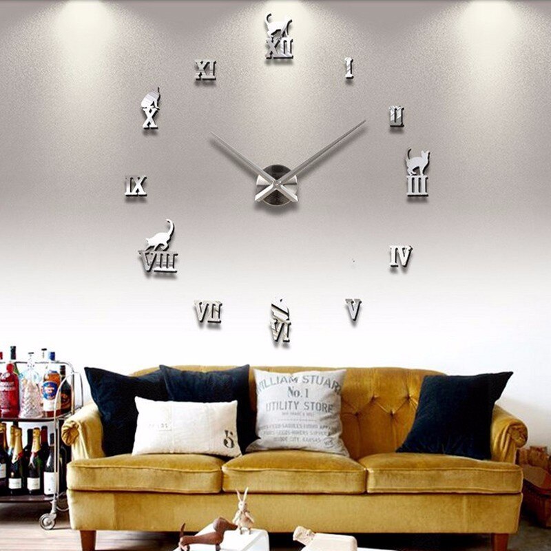 Grote 3D Spiegel Muurstickers Klokken Creatieve Diy Wandklokken Woonkamer Quartz Europa Horloge Home Decoratie Moderne