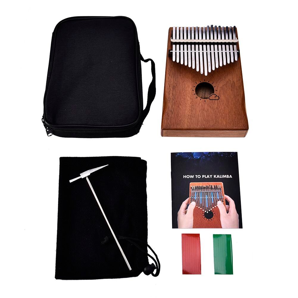 Piano Kalimba Mbira Calimba de 17 teclas, Pulgar de caoba sólido africano, dedo con bolsa, teclado, instrumento Musical de madera Marimba
