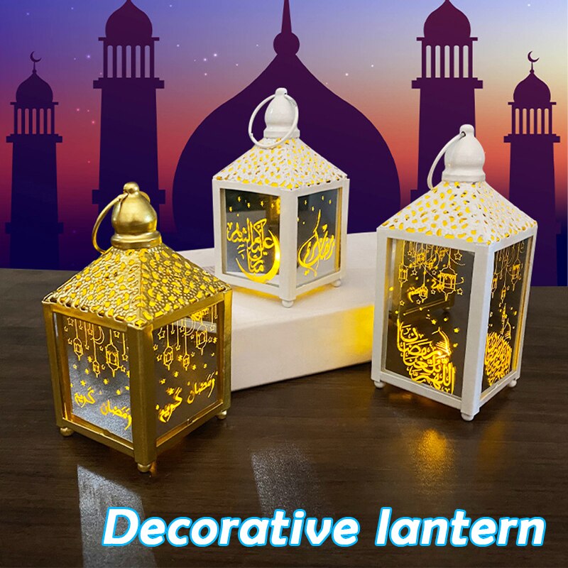 Golden/ White Ramadan Lantern Lamp Happy Eid Light Ramadan Interior Lamp Home Party Decoration Ornaments for B1