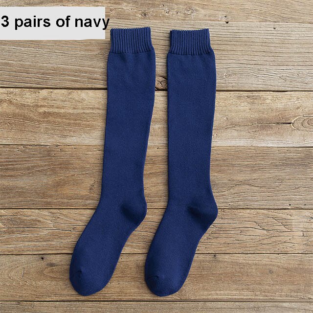 6Stck = 3Paare männer Winter Kompression Strumpf Warme Heiße Knie Hohe Lange Bein Frottee Socken Warme verdicken Abdeckung Waden Socken Größe 38-44: Marineblau