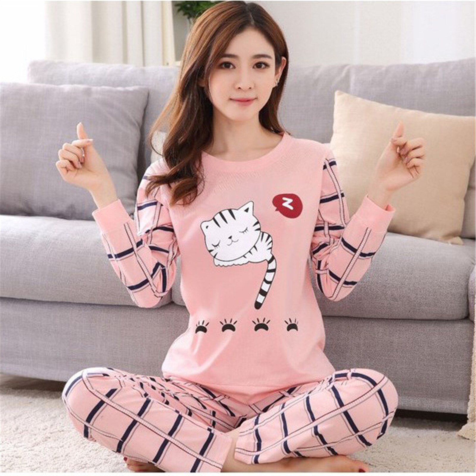 Autumn Winter Lady Women Pajamas Set Cartoon Nightwear Girl Sleepwear Long Pyjamas Suit Female Clothing Set Home Service