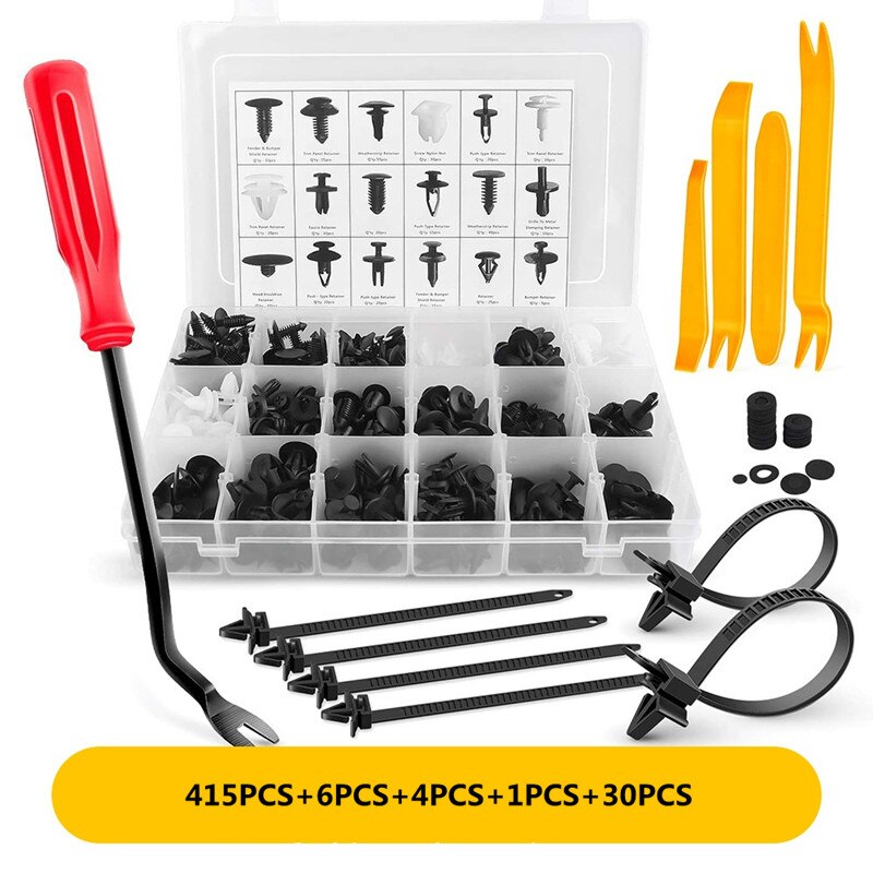 415 Pcs Car Retainer Clips &amp; Plastic Fasteners Kit - 18 Most Popular Sizes Auto Push Pin Rivets Set -Door Trim Panel Clips